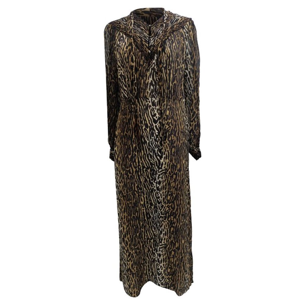 Rixo Bette Leopard Midi Dress in Brown Silk